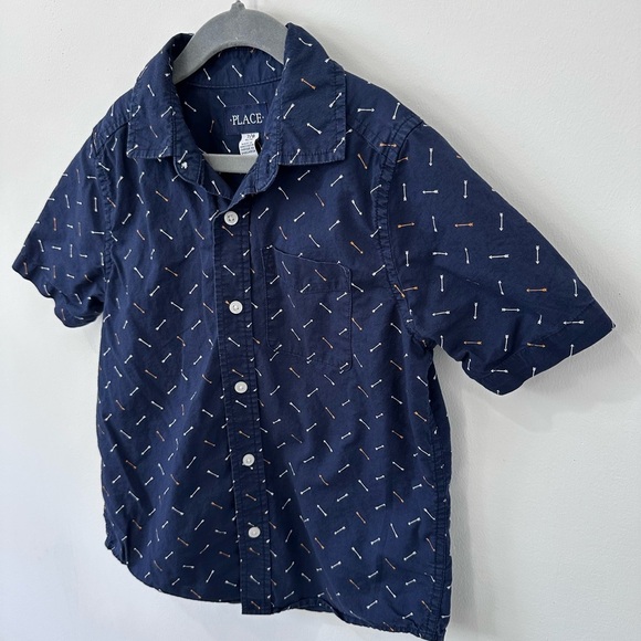 PLACE Boy’s Dark Blue Button-Up Shirt with Arrows - Picture 3 of 7